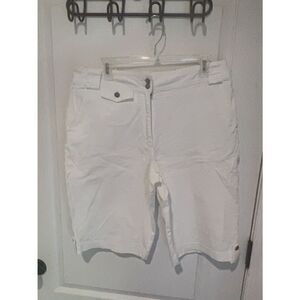 Chicos White Bermuda Shorts silver buttons